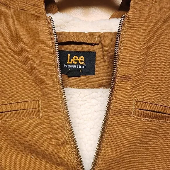 Lee Men's Hooded Zip Up Sherpa Lined Canvas Workwear Bomber Jacket - Picture 6 of 6